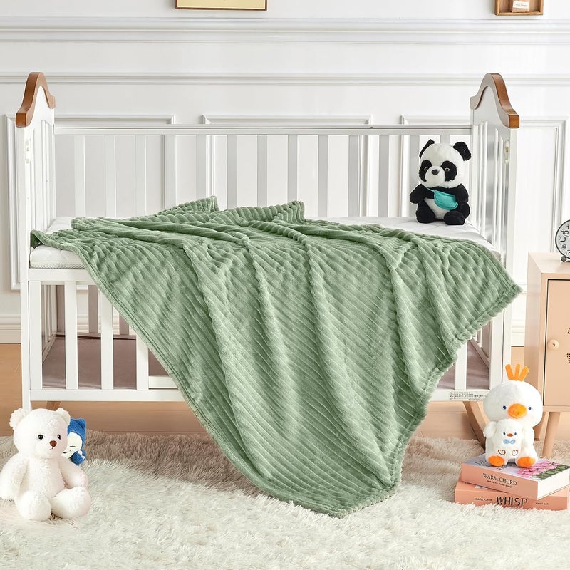 Eonkasp Soft Fleece Baby Blanket Ultra Cozy Green Baby Blankets for Boys Warm and Lightweight Infant Toddler Newborn Receiving Gift with Reversible Stripes for Crib Stroller, 30x40 Inch, Sage Green - Image 5